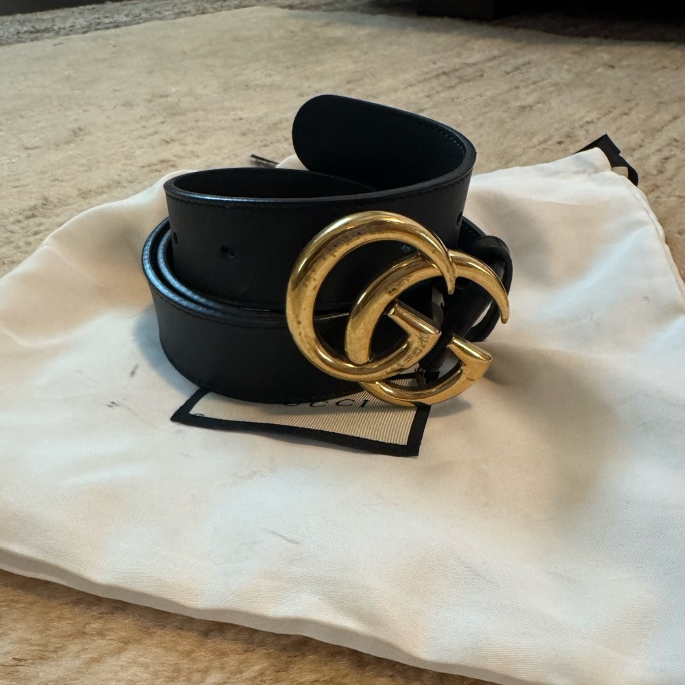 Gucci GG Marmont Women's Belt in Black with Gold Buckle 85 with added holes